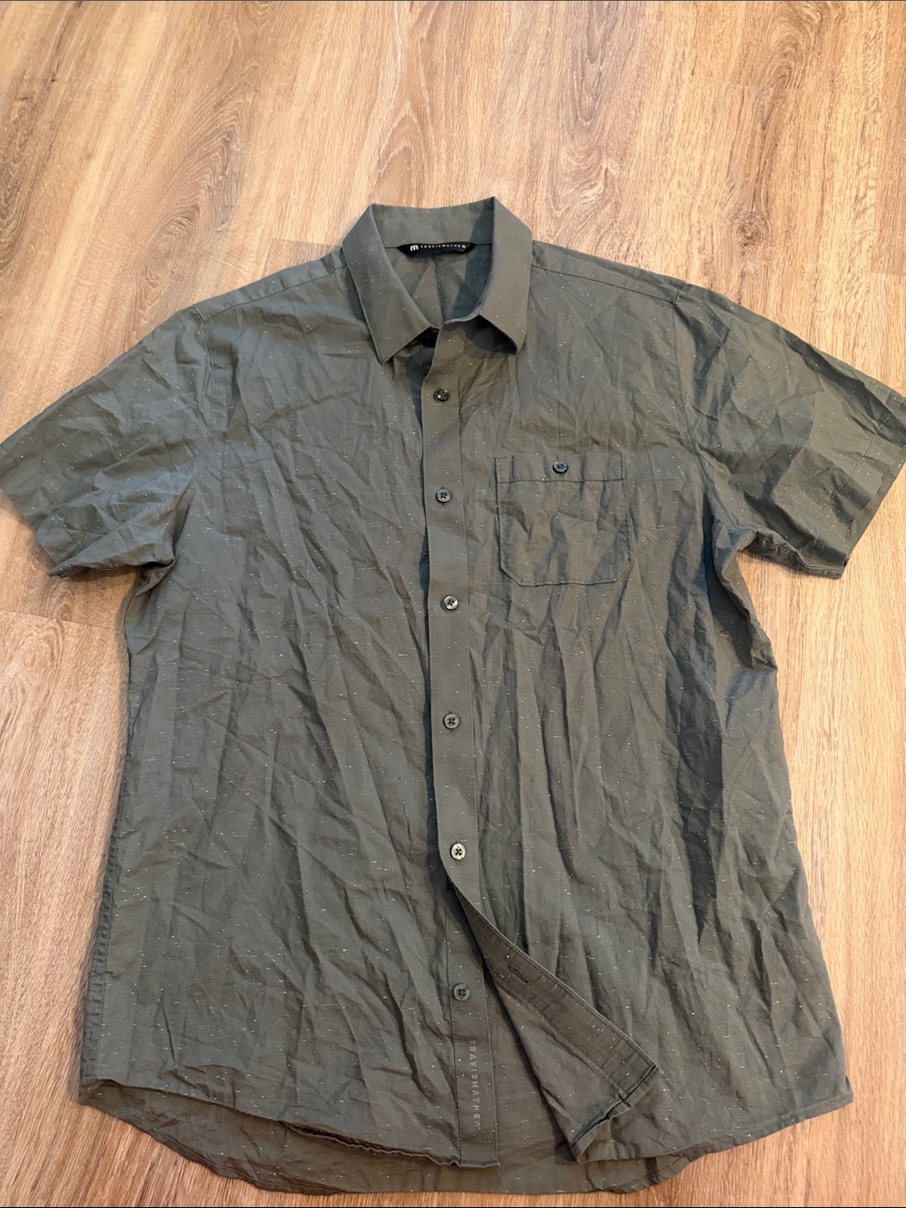 Travis Mathew Olive Green Speckled Short Sleeve Button-Down Shirt